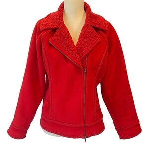 Liz Claiborne Red Sherpa Motorcycle Style Zip Jacket - Women's SP